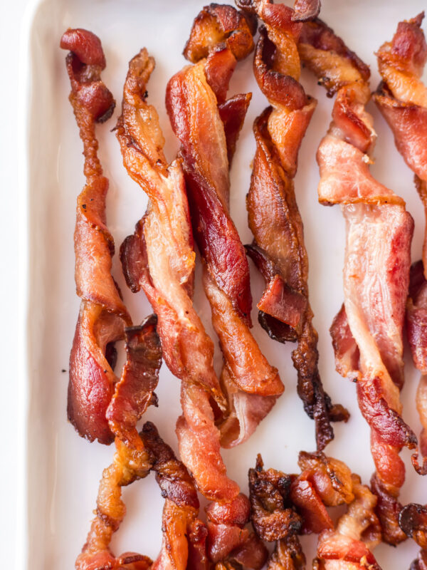 twisted bacon on a platter